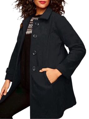 Sag Harbor | Black Button-Front Vegan Suede Leather Classic Coat